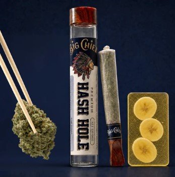 Banana Big Chief Hash Hole Uzumaki X Banana Burger 2G Infused Banana Big Chief Hash Hole pre-roll featuring Uzumaki and Banana Burger strains in 2G packaging
